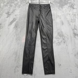Ci Sono Pants Women 5 Juniors Black Faux Leather High Rise Skinny Front Slit Hem